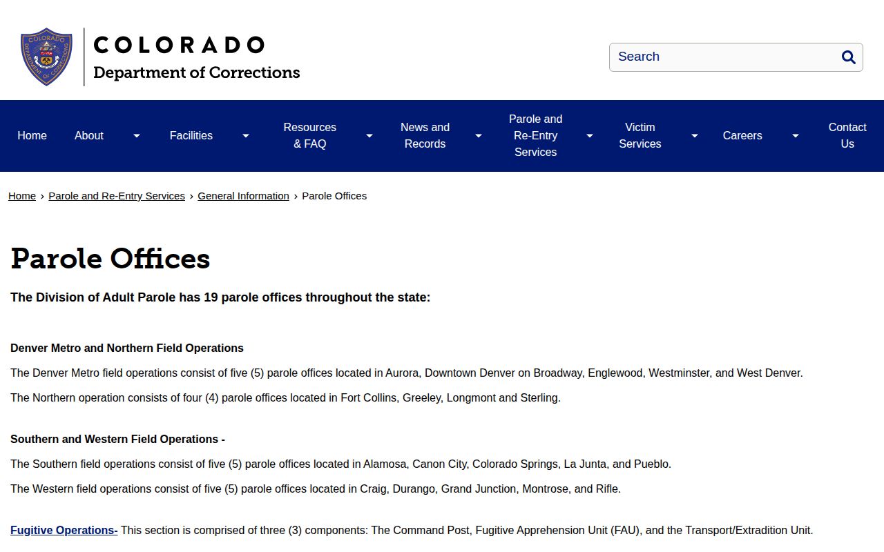 Colorado parole office directory page