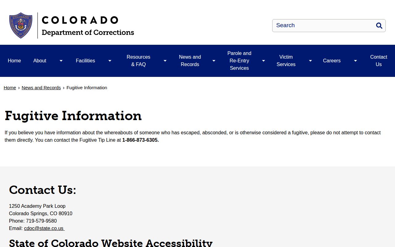 CDOC fugitive information page