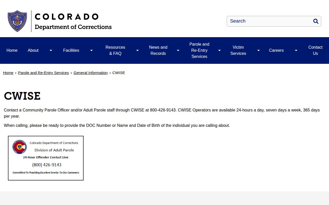Colorado CWISE parole contact information